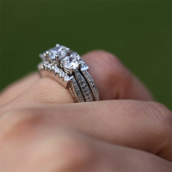 💥925 Silver Plated Hollow Shiny 3 Layers Prong CZ Ring, MARR9358 - Picture 7 of 7